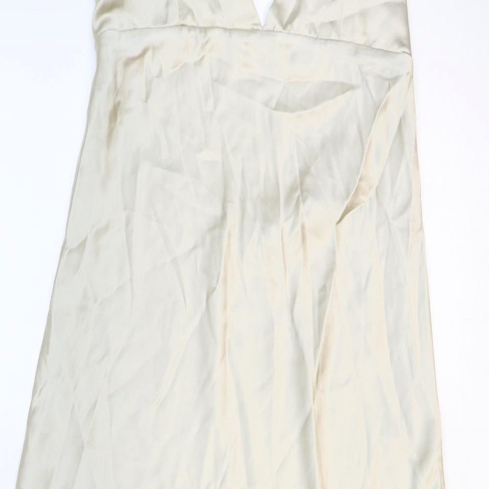 Zara Womens Beige Polyester Slip Dress Size M V-Neck Pullover