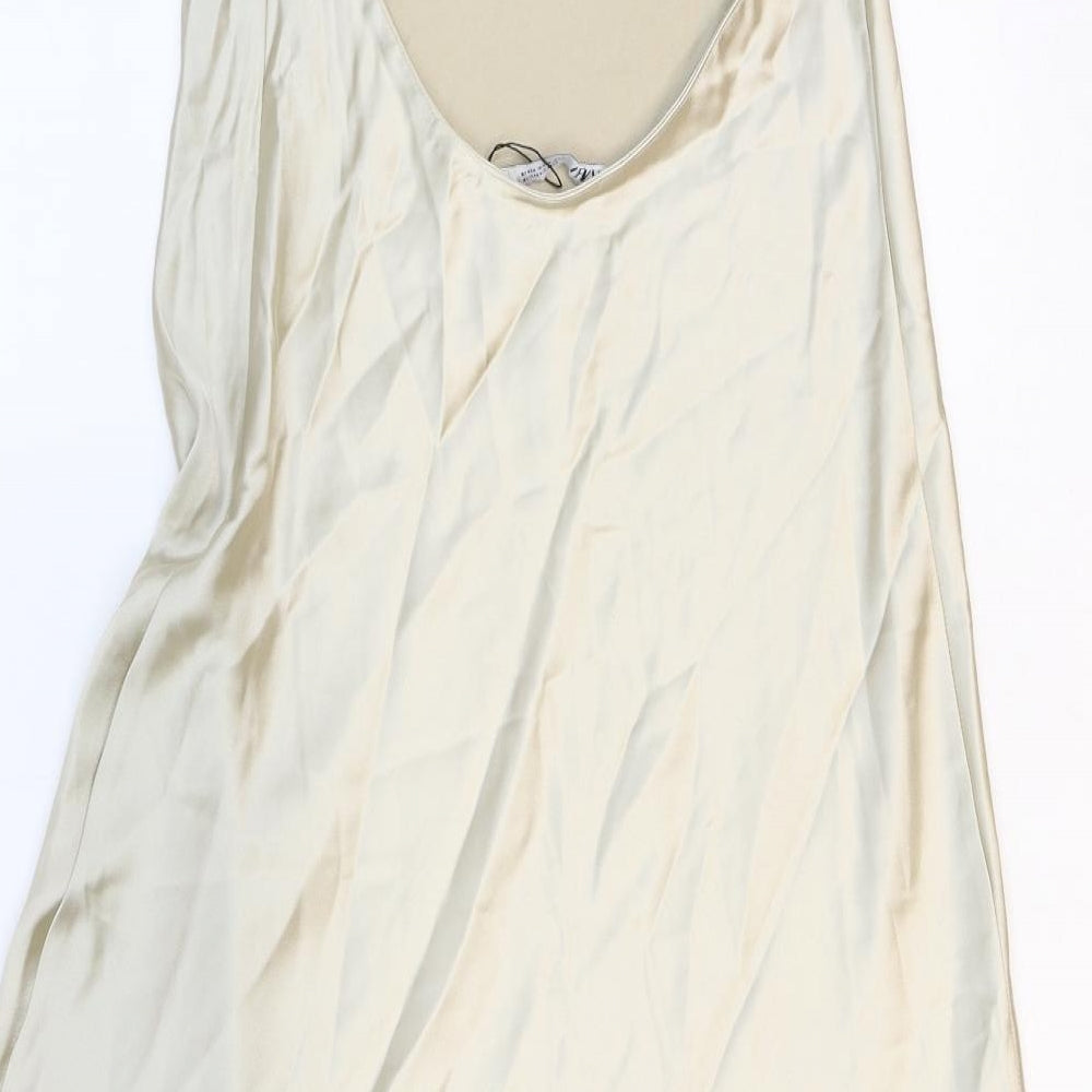 Zara Womens Beige Polyester Slip Dress Size M V-Neck Pullover