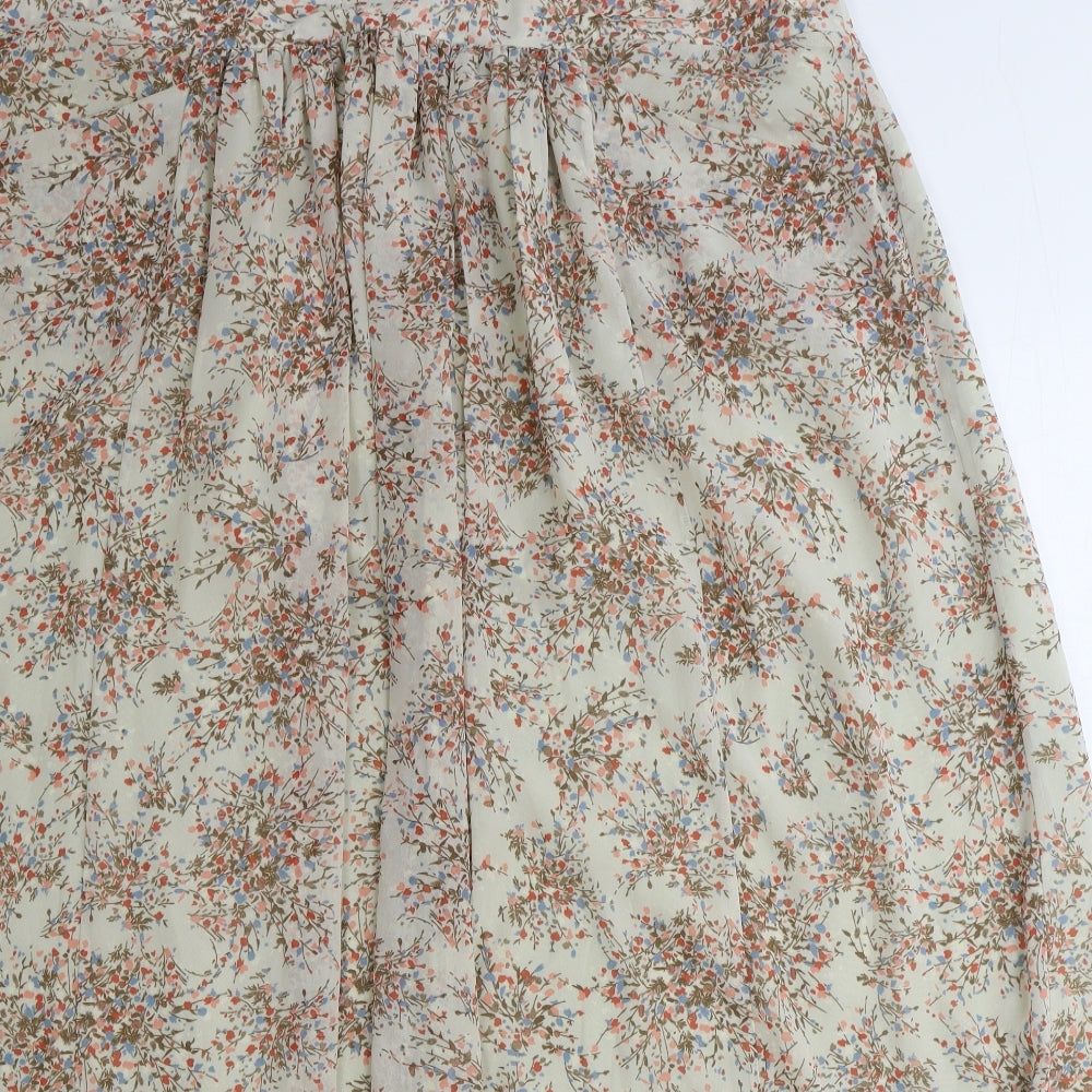 Marks and Spencer Womens Beige Floral Polyester A-Line Skirt Size 22