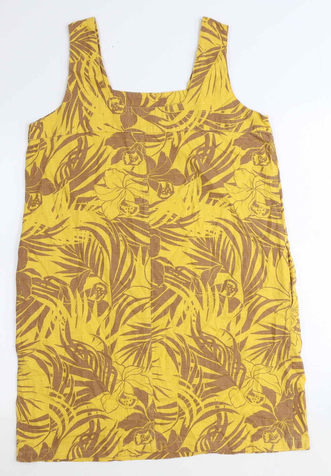 NEXT Womens Yellow Floral Linen Tank Dress Size 16 Square Neck Pullover