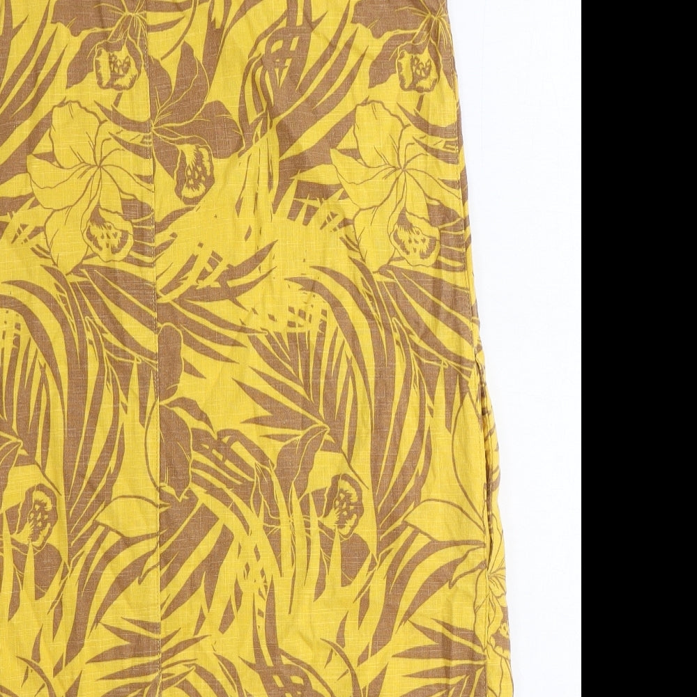 NEXT Womens Yellow Floral Linen Tank Dress Size 16 Square Neck Pullover