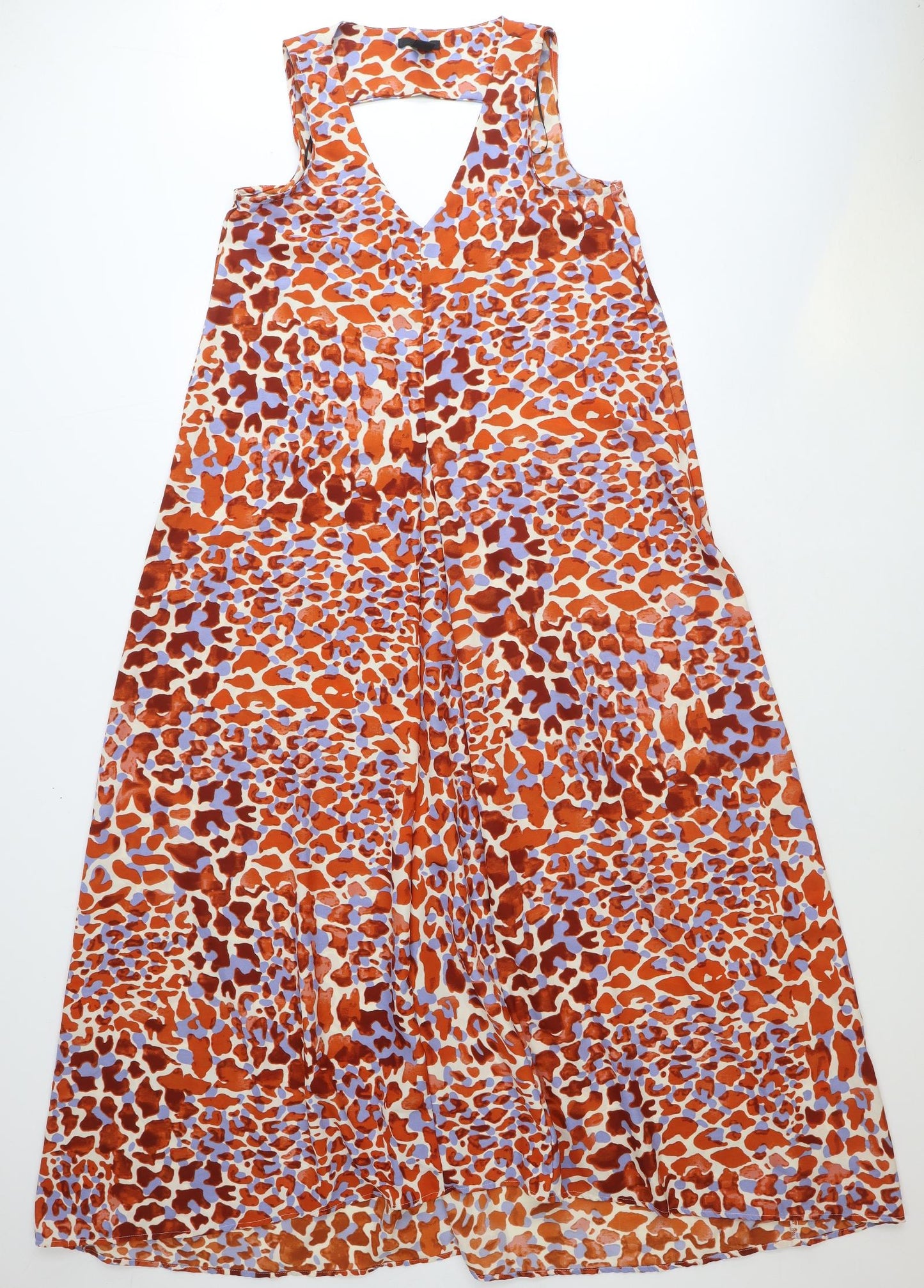 H&M Womens Brown Animal Print Polyester Trapeze & Swing Size 10 V-Neck Pullover
