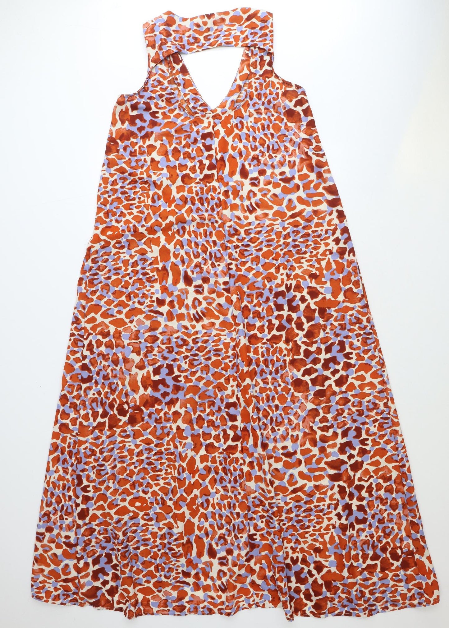 H&M Womens Brown Animal Print Polyester Trapeze & Swing Size 10 V-Neck Pullover