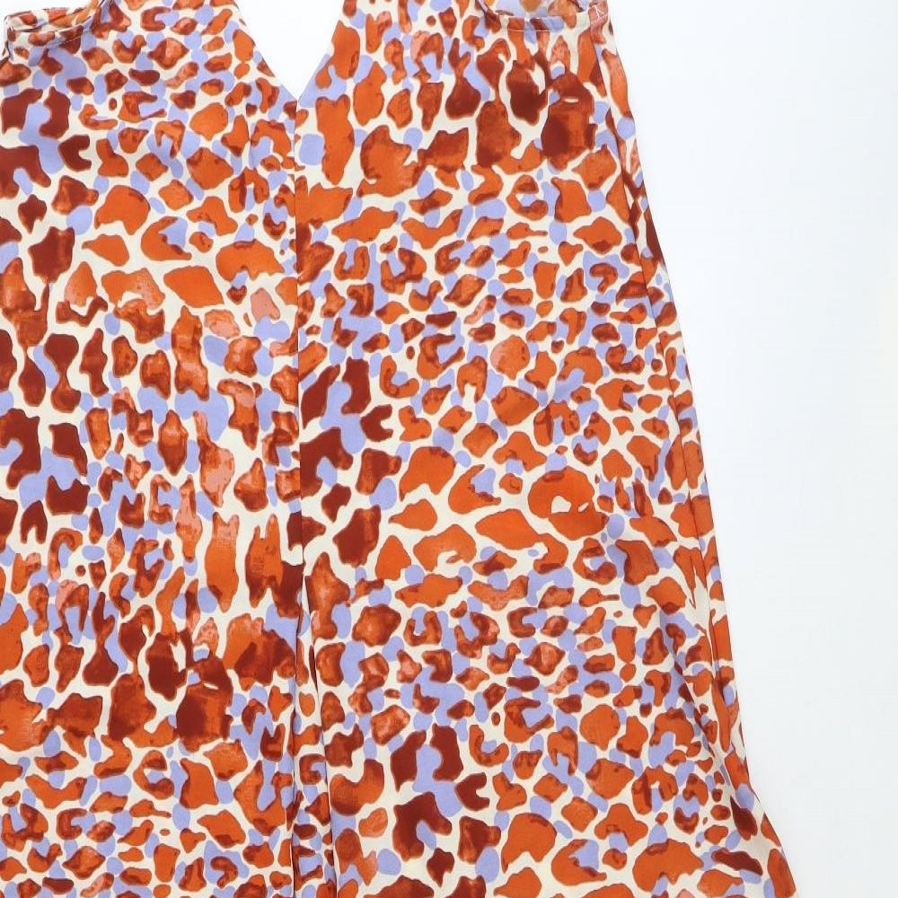 H&M Womens Brown Animal Print Polyester Trapeze & Swing Size 10 V-Neck Pullover