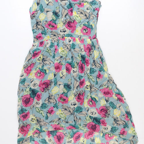 ASOS Womens Blue Floral Viscose A-Line Size 8 Scoop Neck Zip