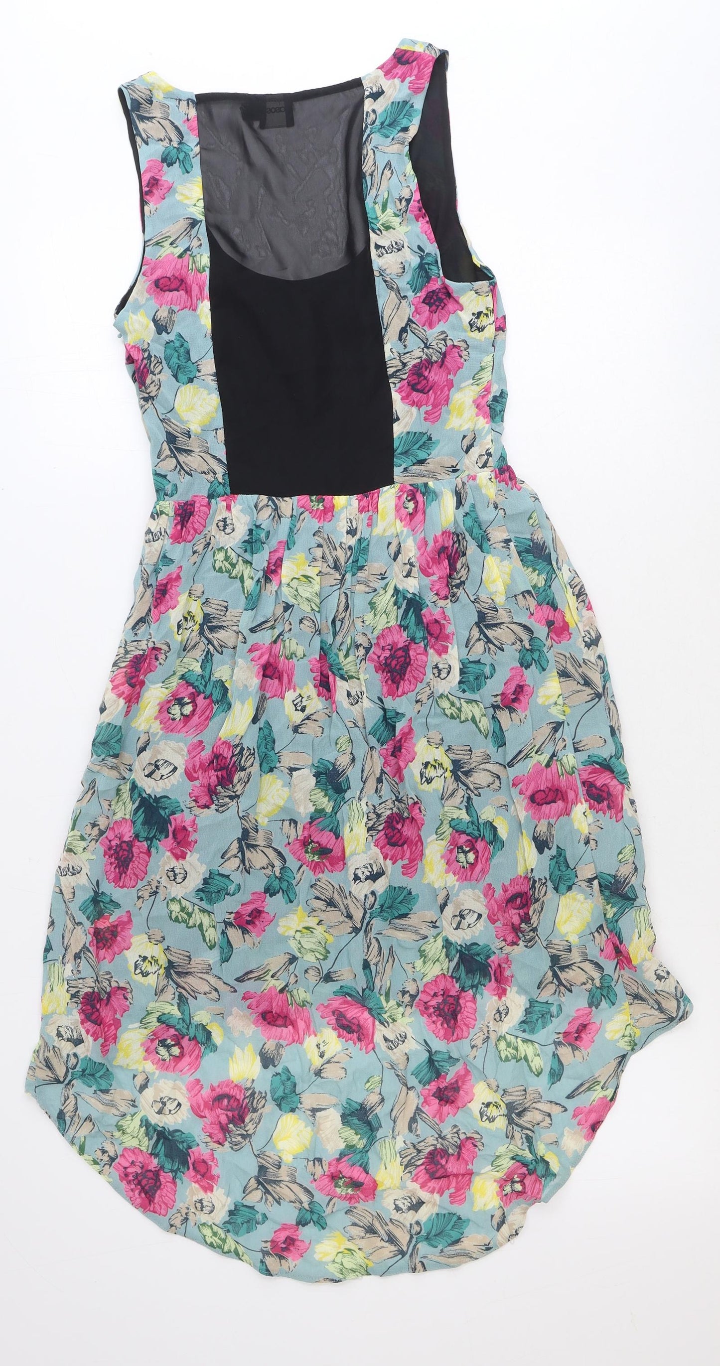ASOS Womens Blue Floral Viscose A-Line Size 8 Scoop Neck Zip