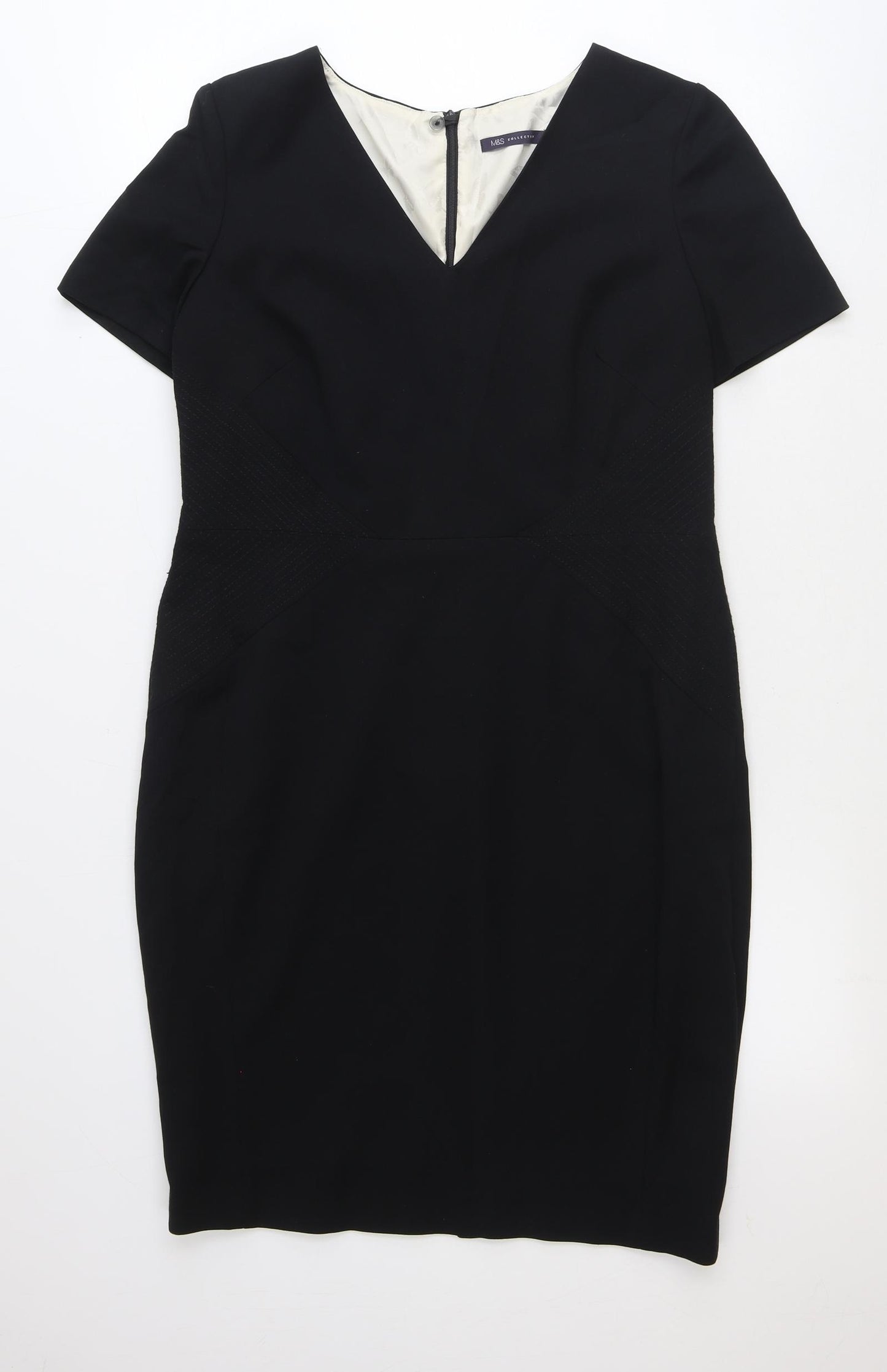 Marks and Spencer Womens Black Polyester Shift Size 14 V-Neck Zip