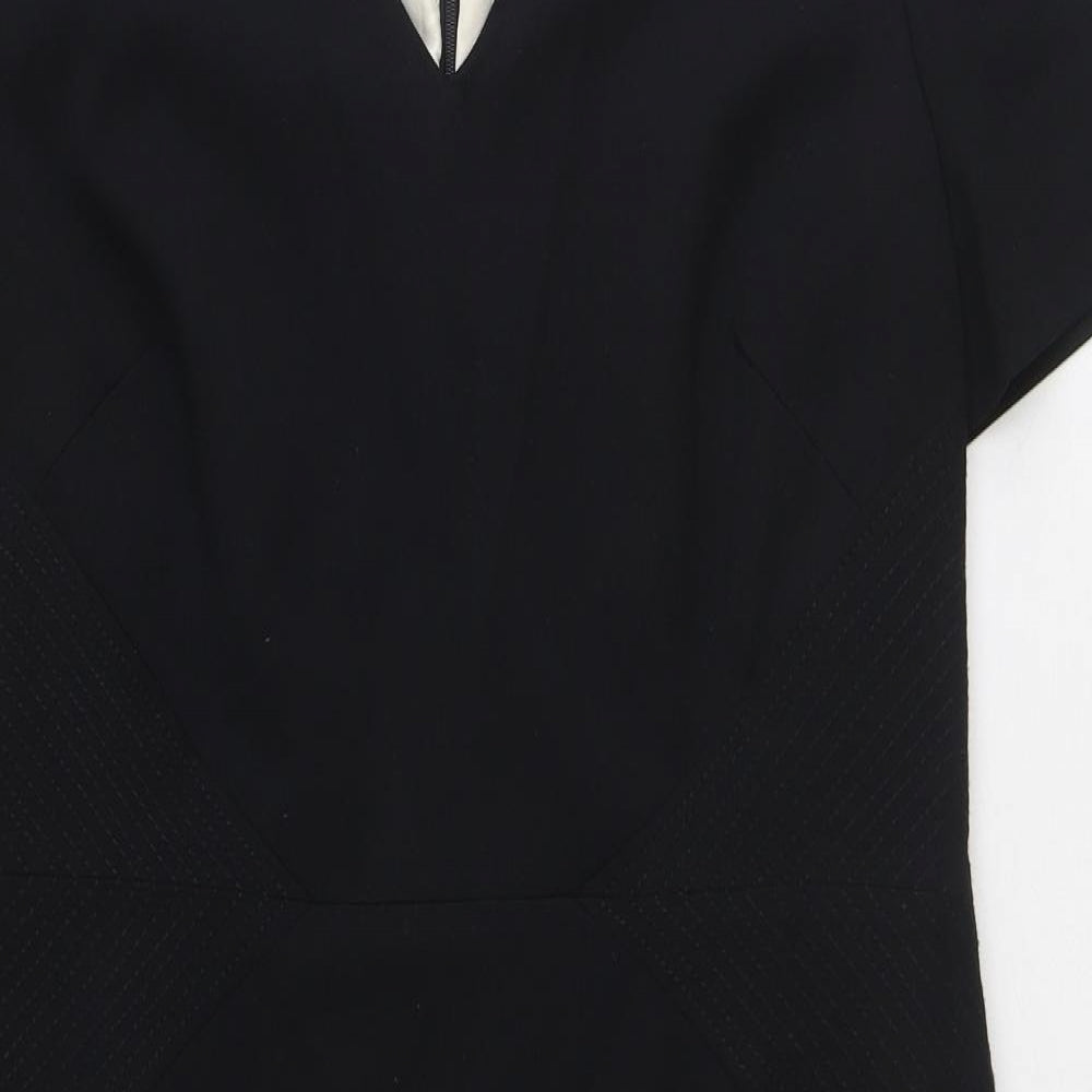 Marks and Spencer Womens Black Polyester Shift Size 14 V-Neck Zip