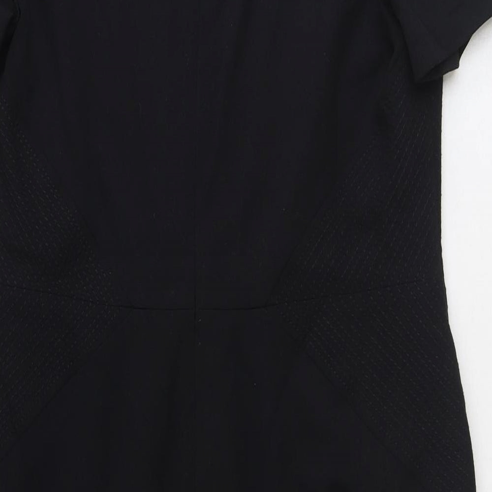 Marks and Spencer Womens Black Polyester Shift Size 14 V-Neck Zip