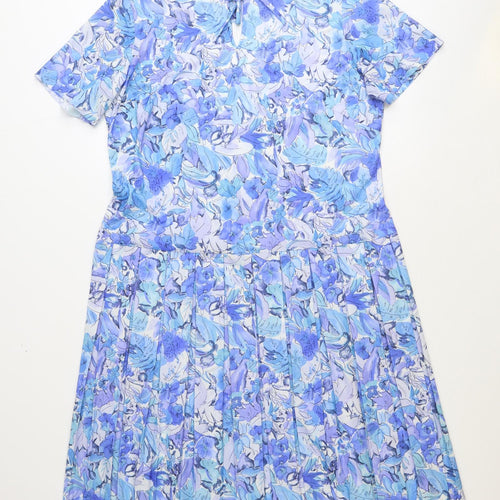 Philip Dale Womens Blue Floral Polyester A-Line Size 16 Round Neck Zip