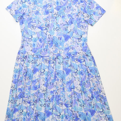 Philip Dale Womens Blue Floral Polyester A-Line Size 16 Round Neck Zip