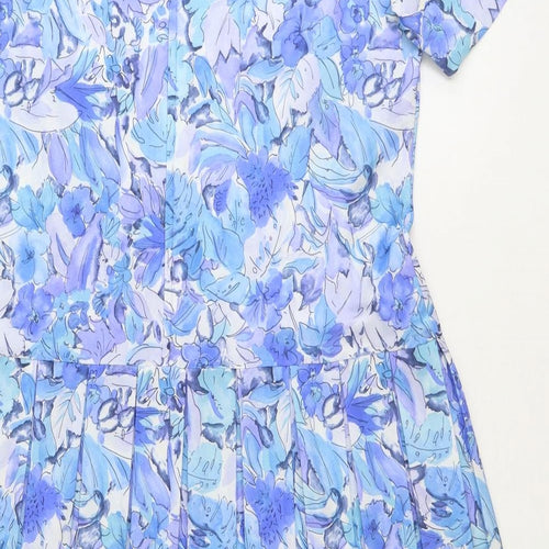 Philip Dale Womens Blue Floral Polyester A-Line Size 16 Round Neck Zip