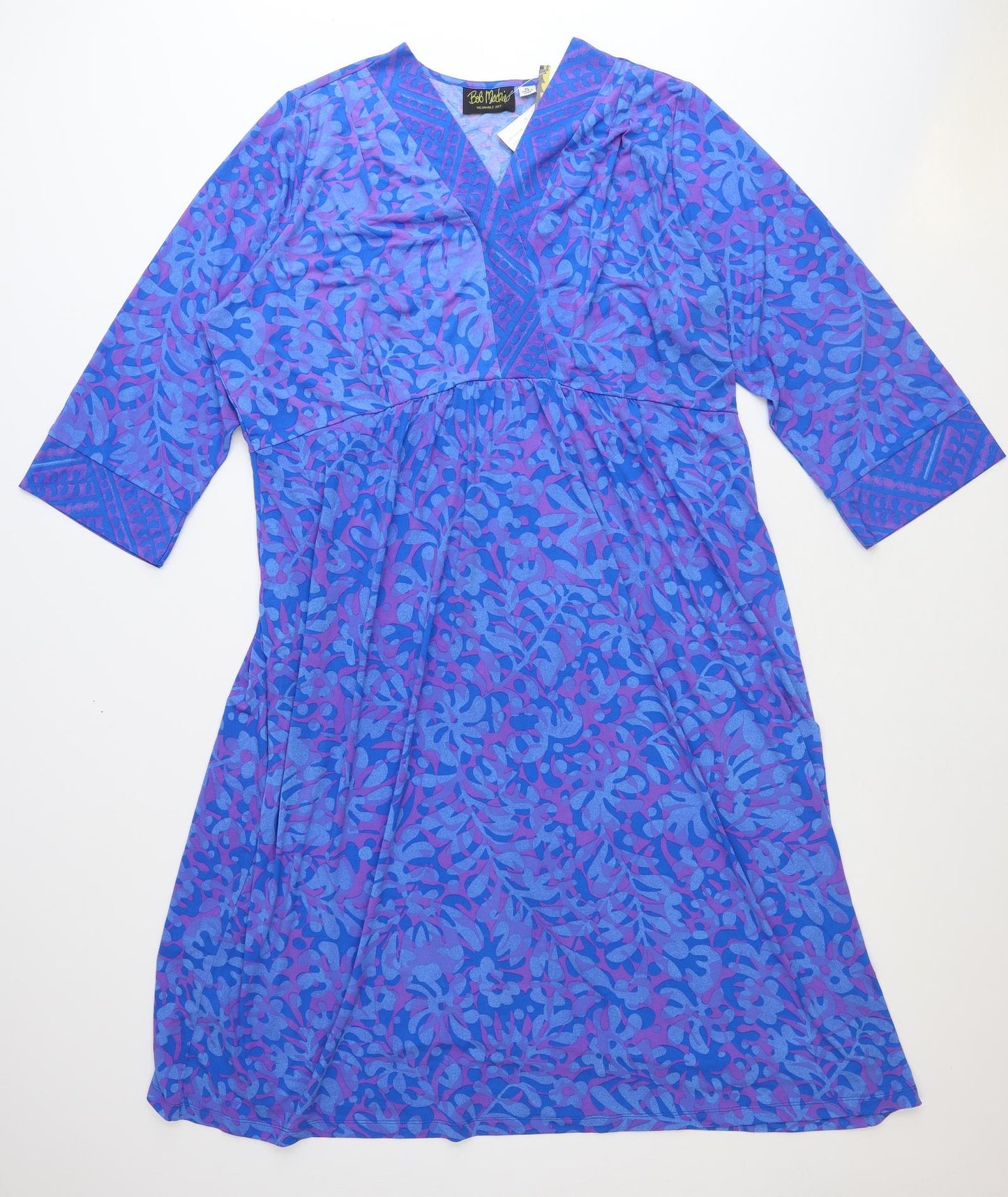 Bob Mackie Womens Blue Geometric Polyester A-Line Size XL V-Neck Pullover