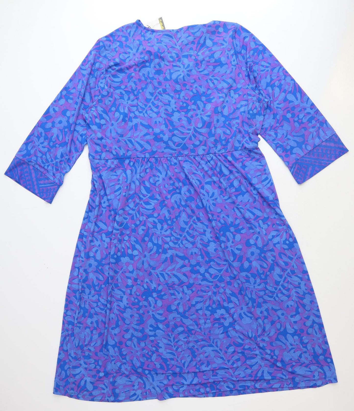 Bob Mackie Womens Blue Geometric Polyester A-Line Size XL V-Neck Pullover