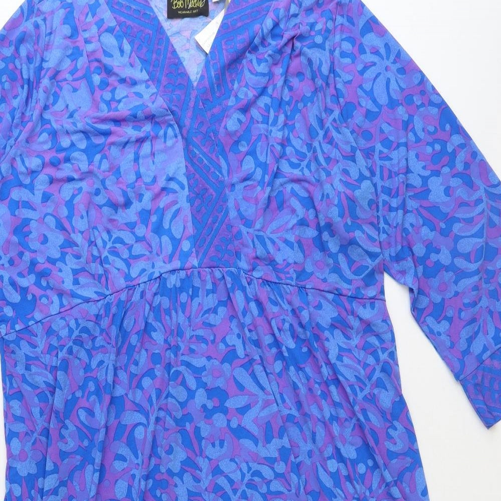 Bob Mackie Womens Blue Geometric Polyester A-Line Size XL V-Neck Pullover