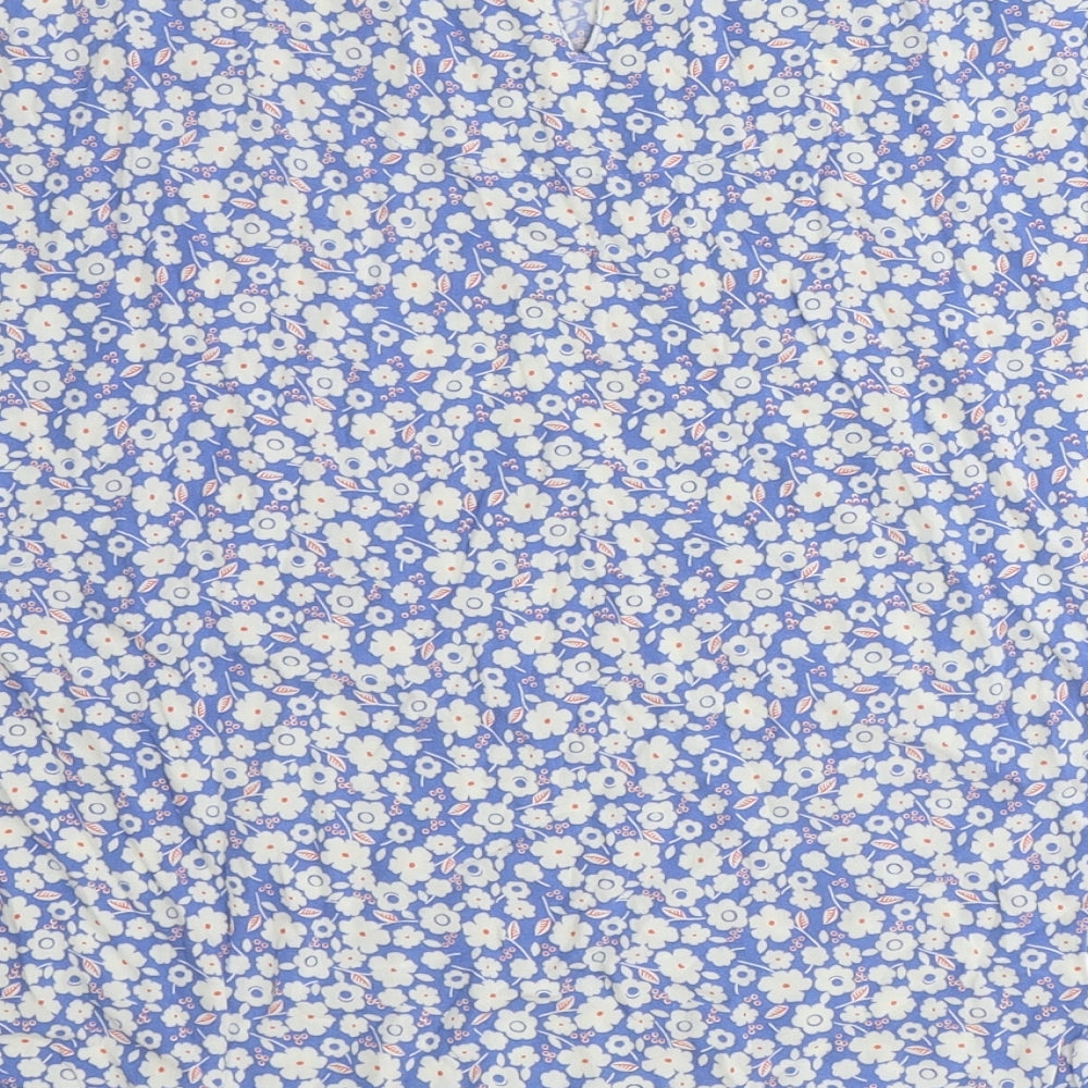 Marks and Spencer Womens Blue Floral Viscose Basic T-Shirt Size 14 Round Neck