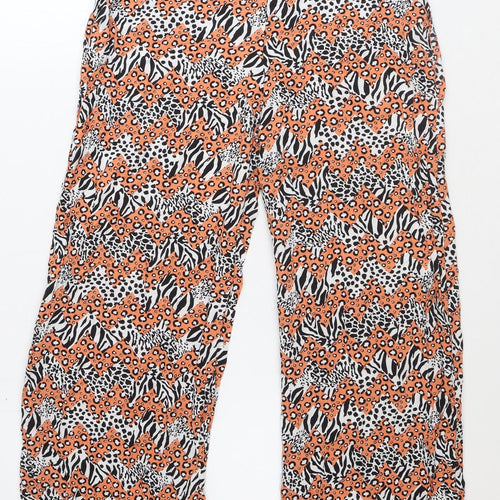 DED LONDON Womens Orange Animal Print Viscose Trousers Size 10 Regular Zip - Leopard Zebra Pattern