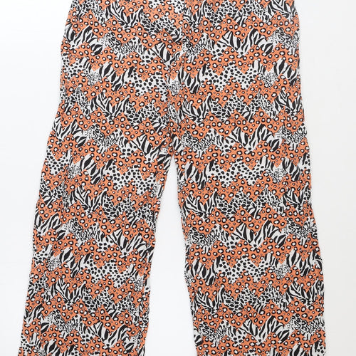 DED LONDON Womens Orange Animal Print Viscose Trousers Size 10 Regular Zip - Leopard Zebra Pattern