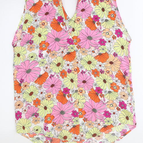 Marks and Spencer Womens Orange Floral Polyester Basic Tank Size 12 V-Neck