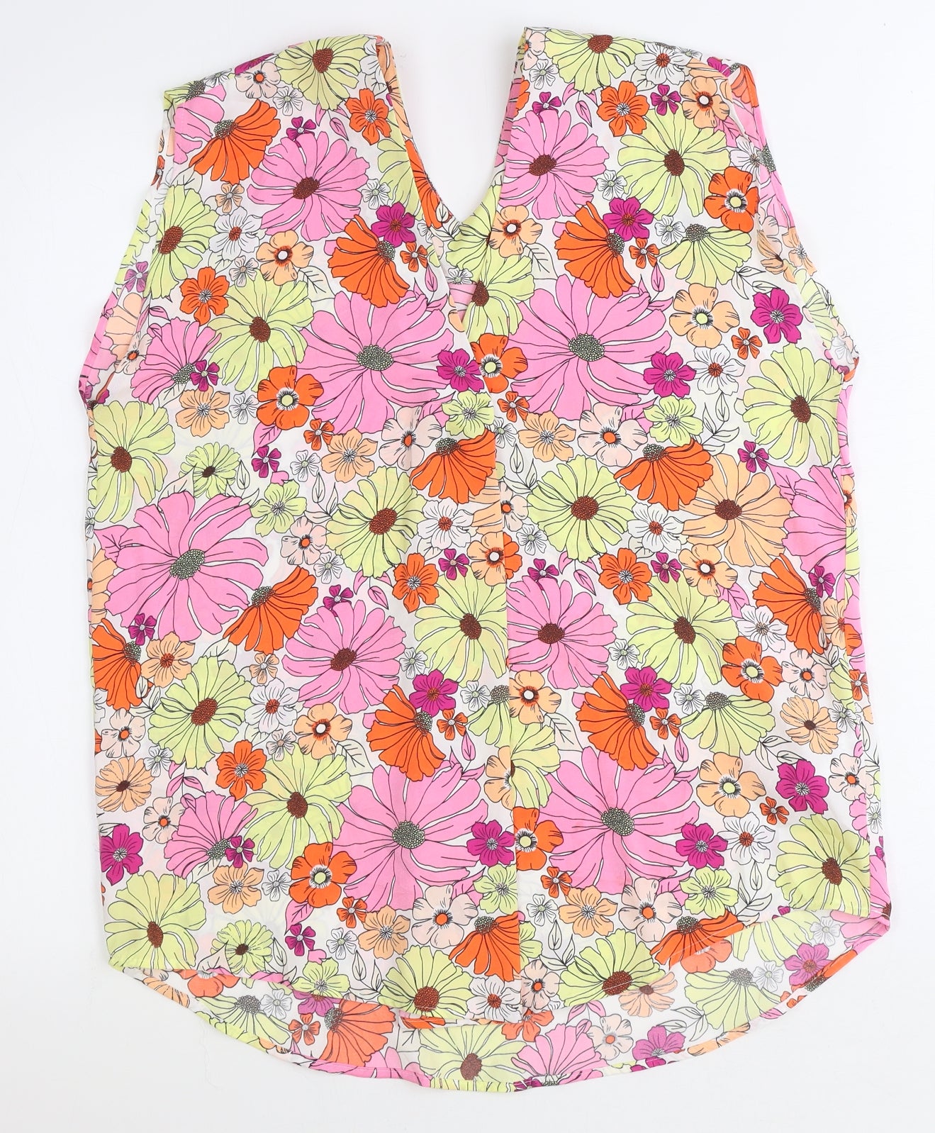 Marks and Spencer Womens Orange Floral Polyester Basic Tank Size 12 V-Neck