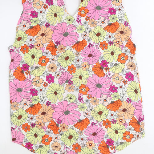 Marks and Spencer Womens Orange Floral Polyester Basic Tank Size 12 V-Neck
