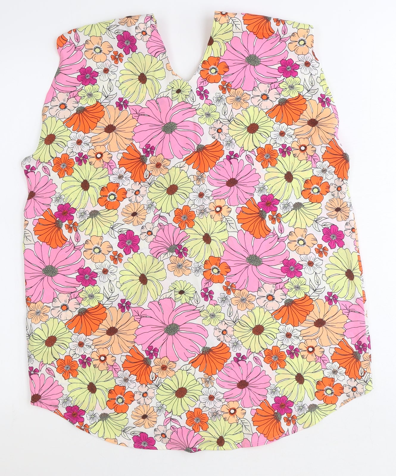 Marks and Spencer Womens Orange Floral Polyester Basic Tank Size 12 V-Neck