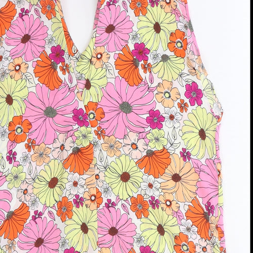 Marks and Spencer Womens Orange Floral Polyester Basic Tank Size 12 V-Neck