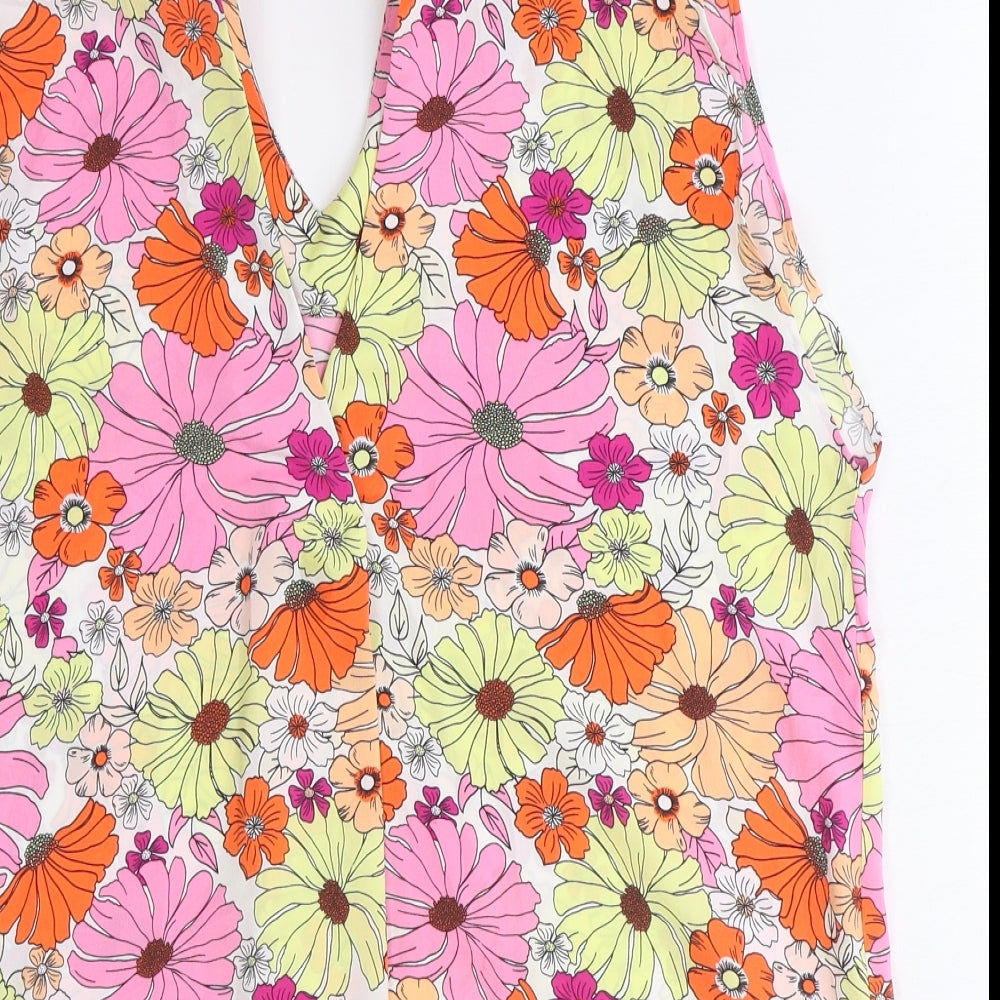Marks and Spencer Womens Orange Floral Polyester Basic Tank Size 12 V-Neck