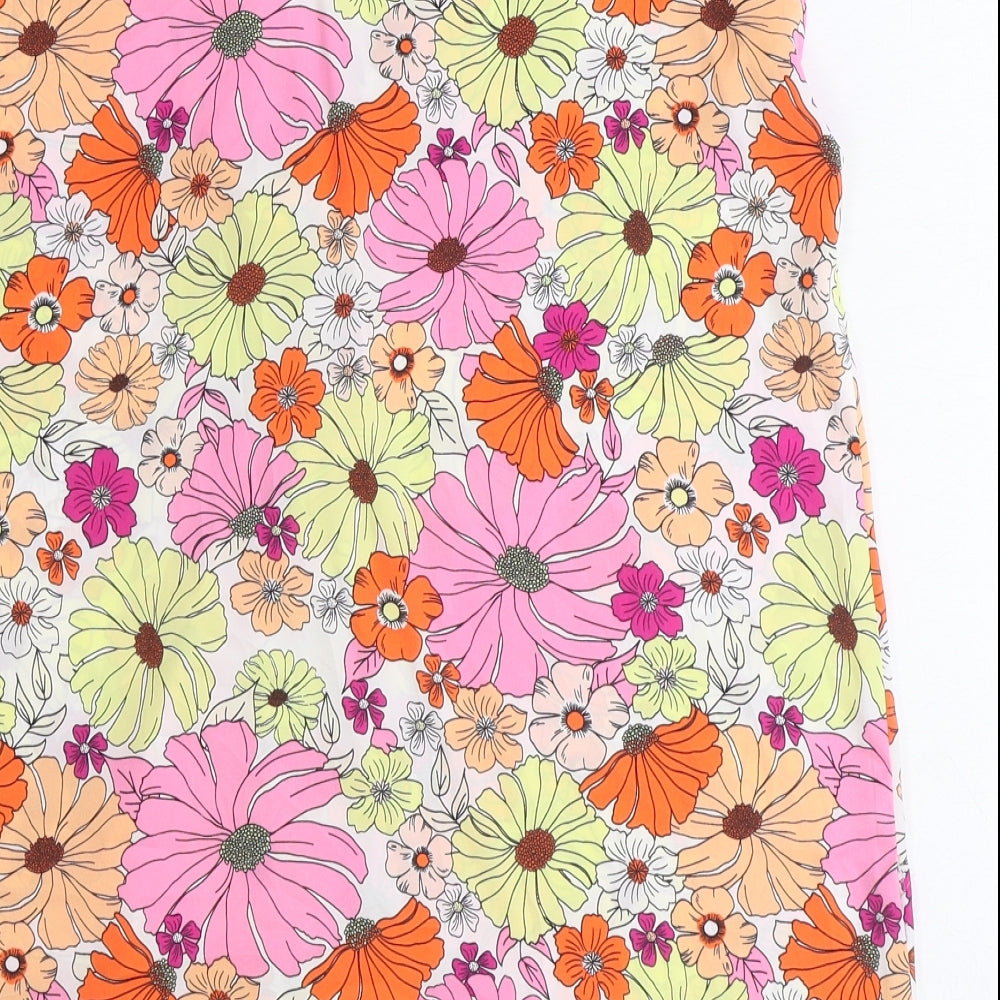 Marks and Spencer Womens Orange Floral Polyester Basic Tank Size 12 V-Neck