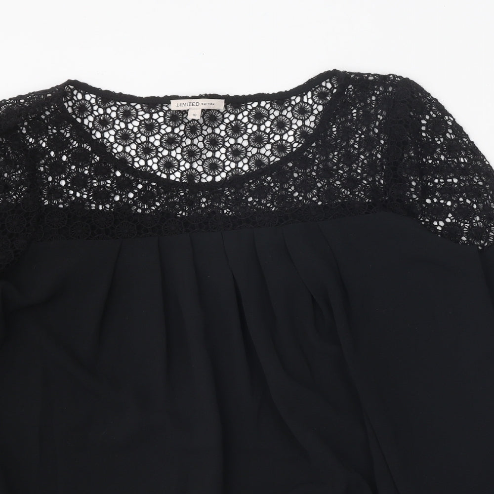 Limited Edition Womens Black Polyester Basic Blouse Size 10 Scoop Neck - Lace Detail