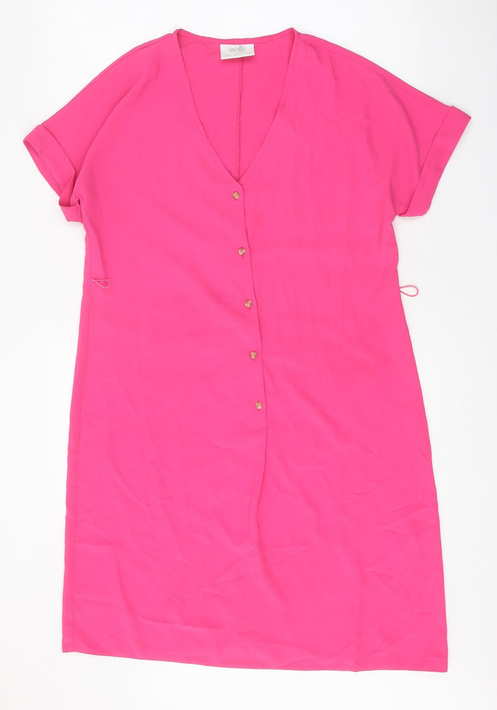 Wallis Womens Pink Polyester Shift Size 10 V-Neck Button