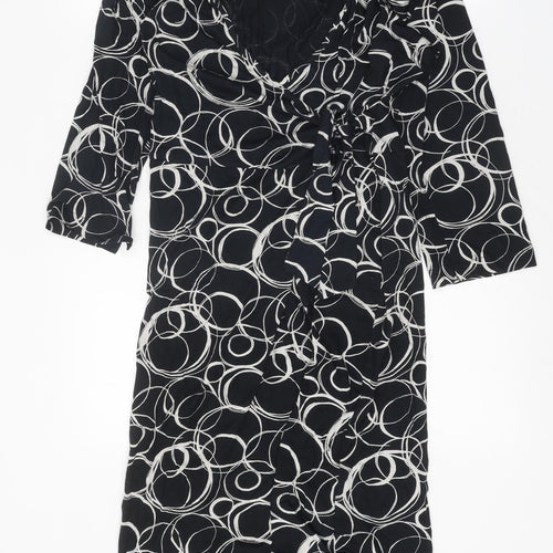Toxic Womens Black Geometric Polyester Sheath Size 14 V-Neck Tie