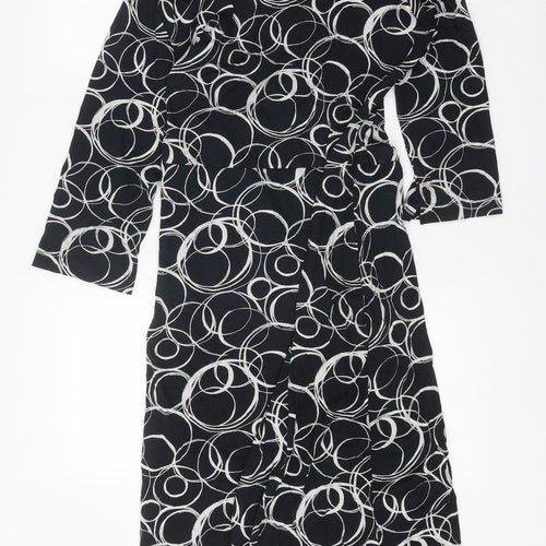 Toxic Womens Black Geometric Polyester Sheath Size 14 V-Neck Tie