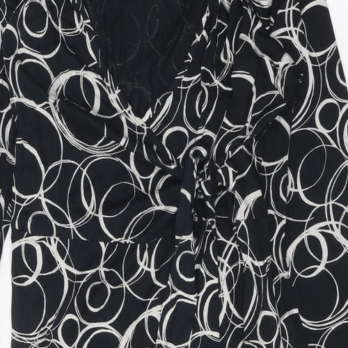 Toxic Womens Black Geometric Polyester Sheath Size 14 V-Neck Tie