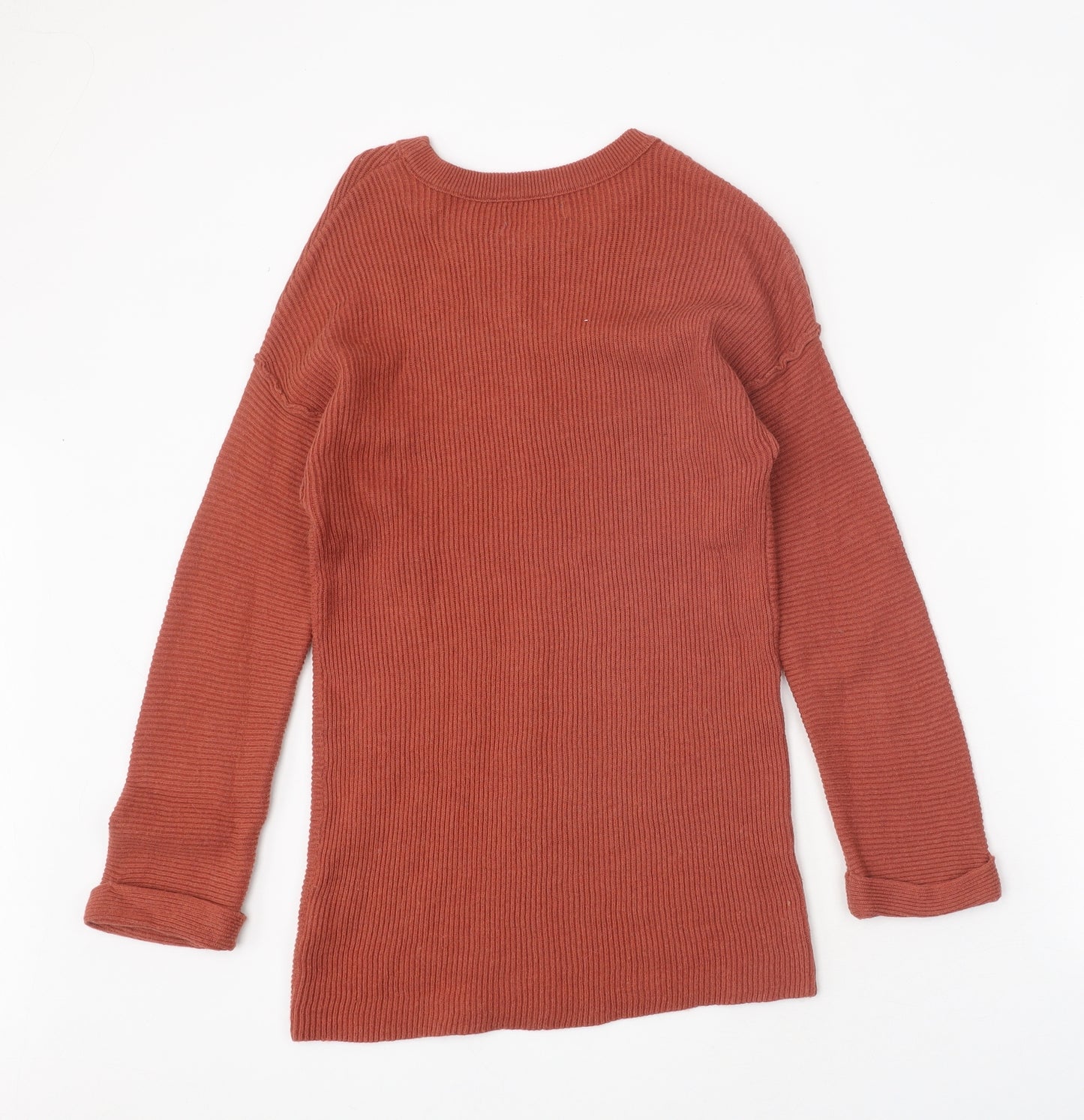 Primark Womens Orange Round Neck Cotton Pullover Jumper Size S - Ribbed