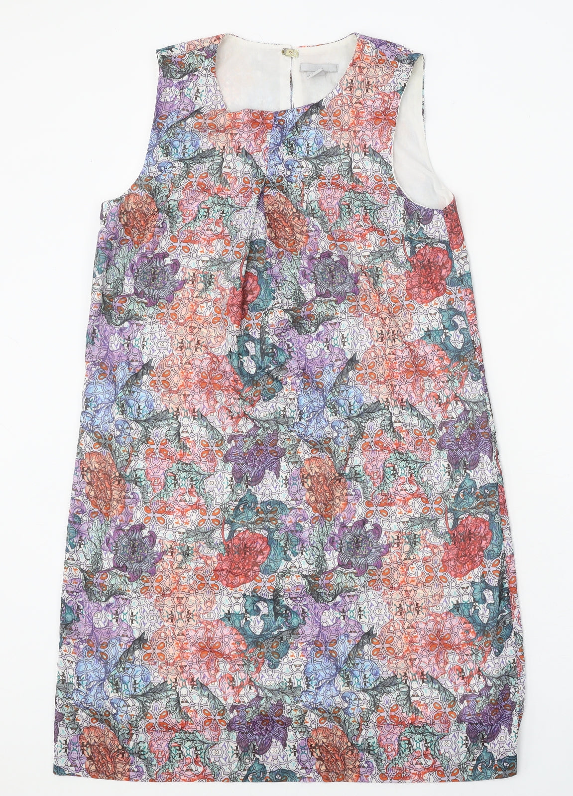 H&M Womens Multicoloured Floral Polyester Shift Size 8 Round Neck Snap