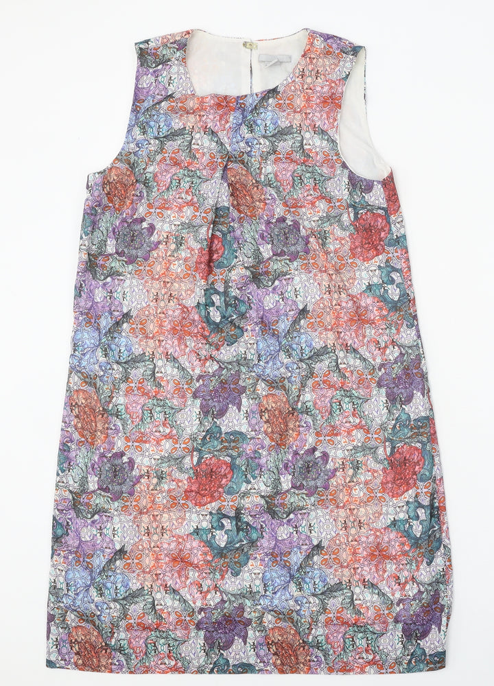 H&M Womens Multicoloured Floral Polyester Shift Size 8 Round Neck Snap