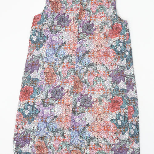 H&M Womens Multicoloured Floral Polyester Shift Size 8 Round Neck Snap