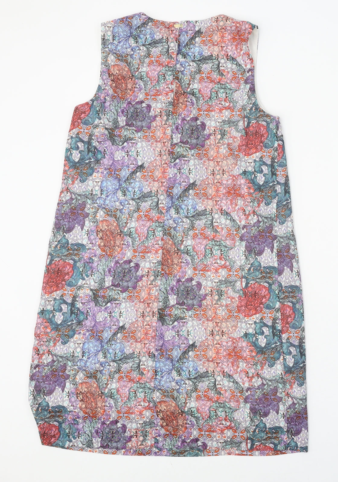 H&M Womens Multicoloured Floral Polyester Shift Size 8 Round Neck Snap
