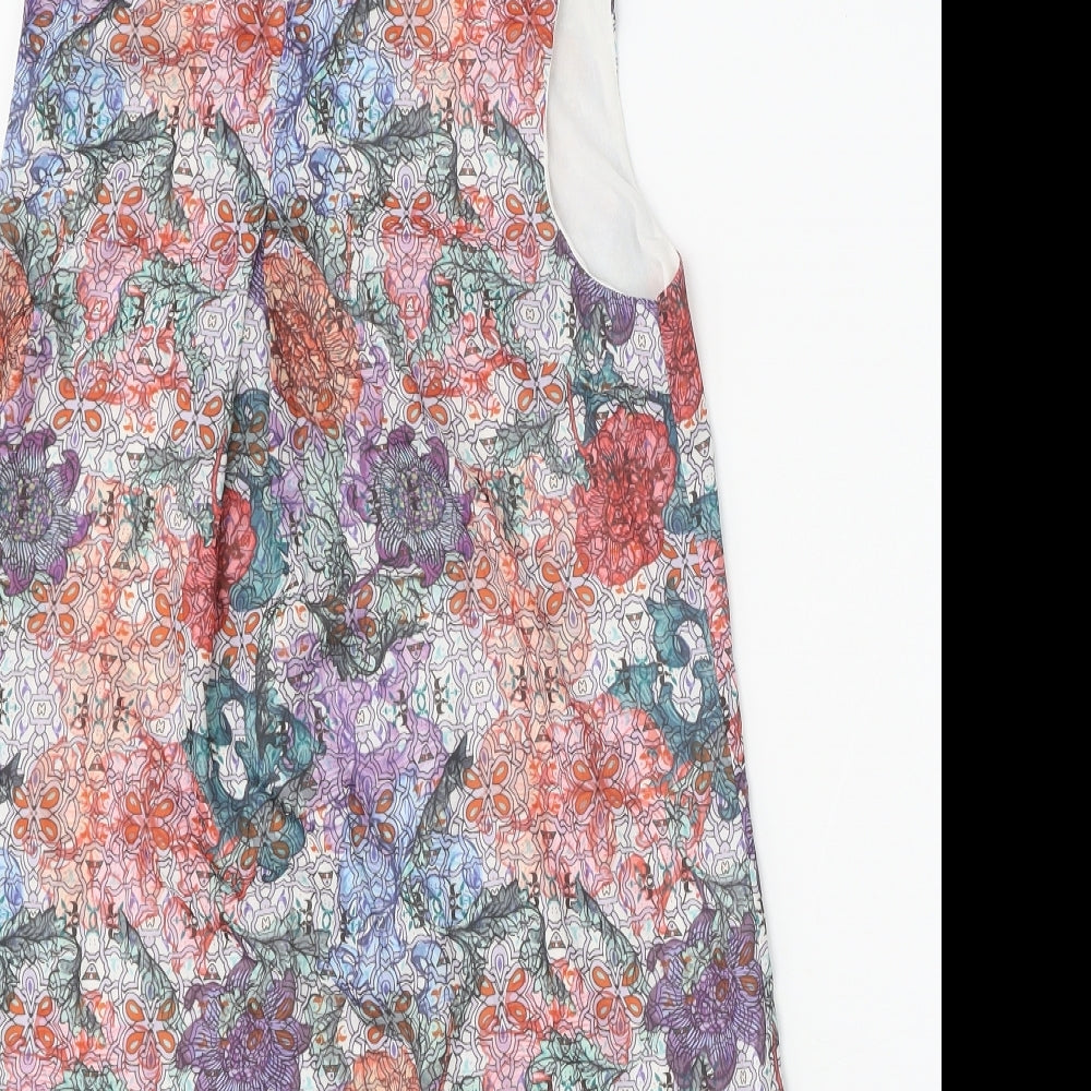 H&M Womens Multicoloured Floral Polyester Shift Size 8 Round Neck Snap