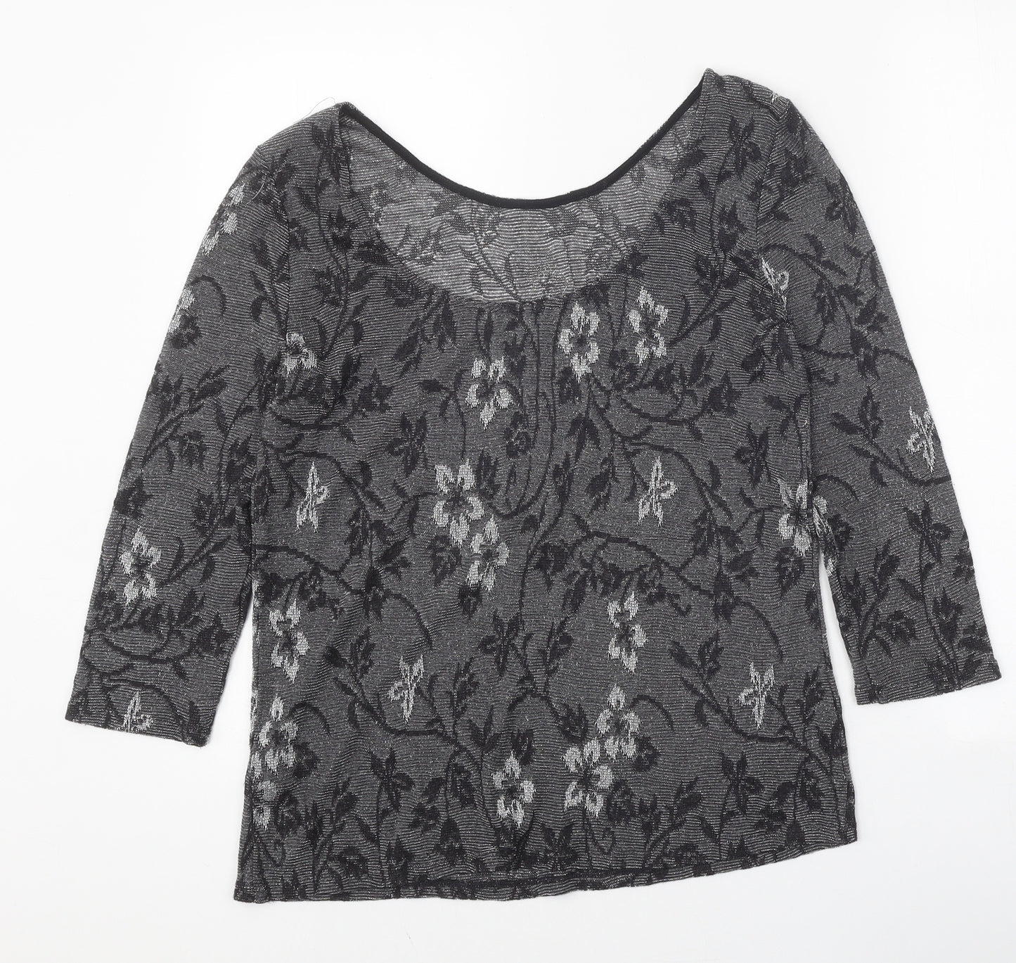 Oasis Womens Grey Floral Acrylic Basic T-Shirt Size M Round Neck