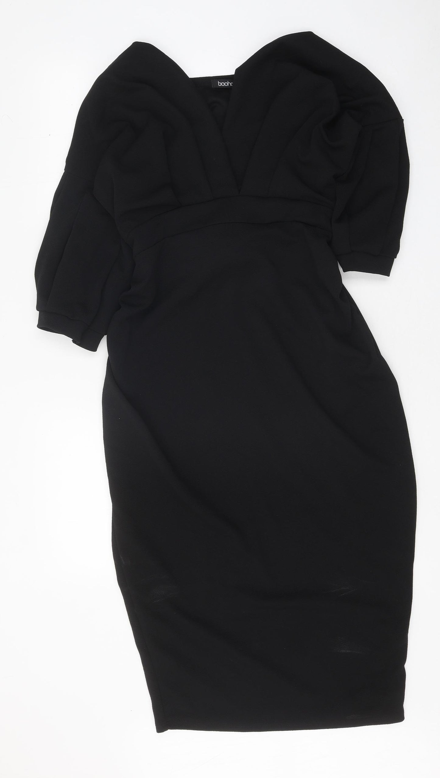 Boohoo Womens Black Polyester Sheath Size 14 V-Neck Tie