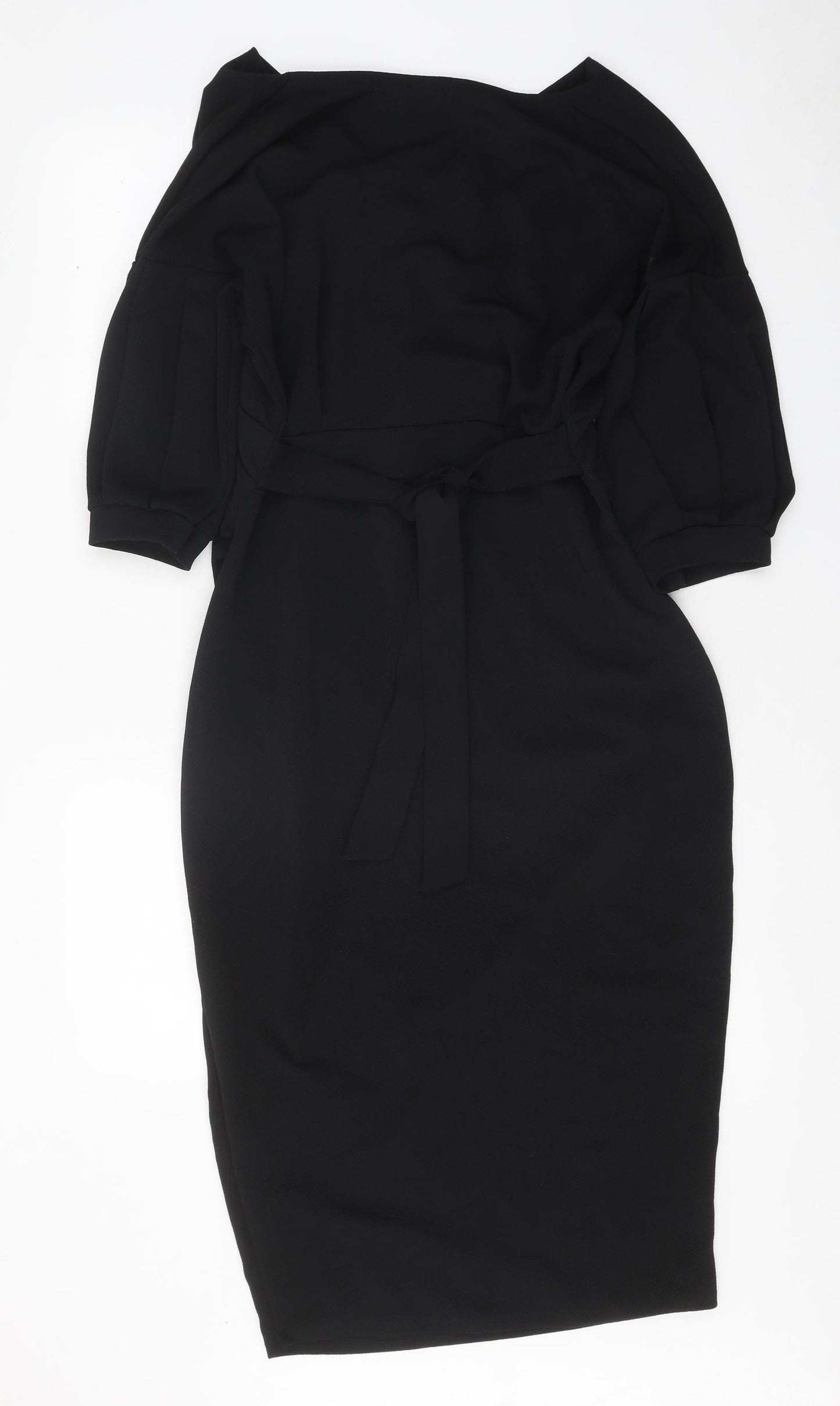 Boohoo Womens Black Polyester Sheath Size 14 V-Neck Tie