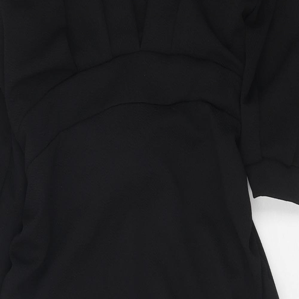 Boohoo Womens Black Polyester Sheath Size 14 V-Neck Tie