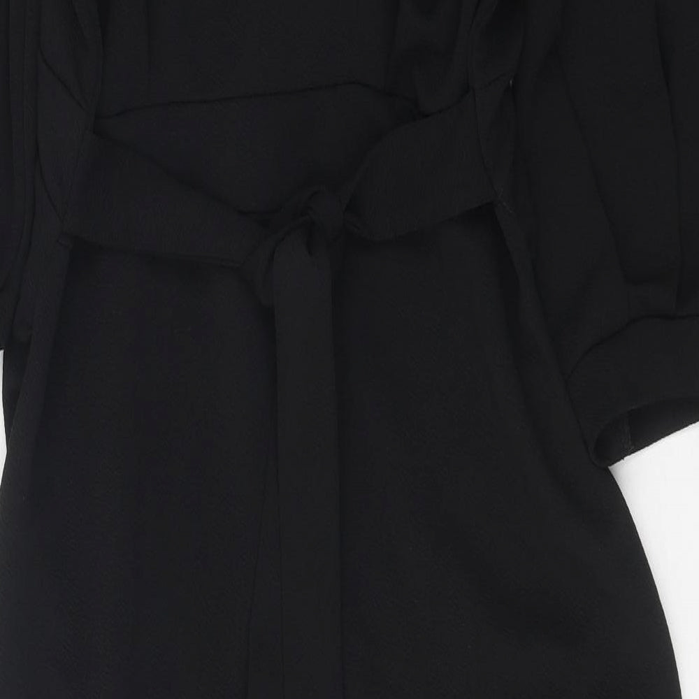 Boohoo Womens Black Polyester Sheath Size 14 V-Neck Tie
