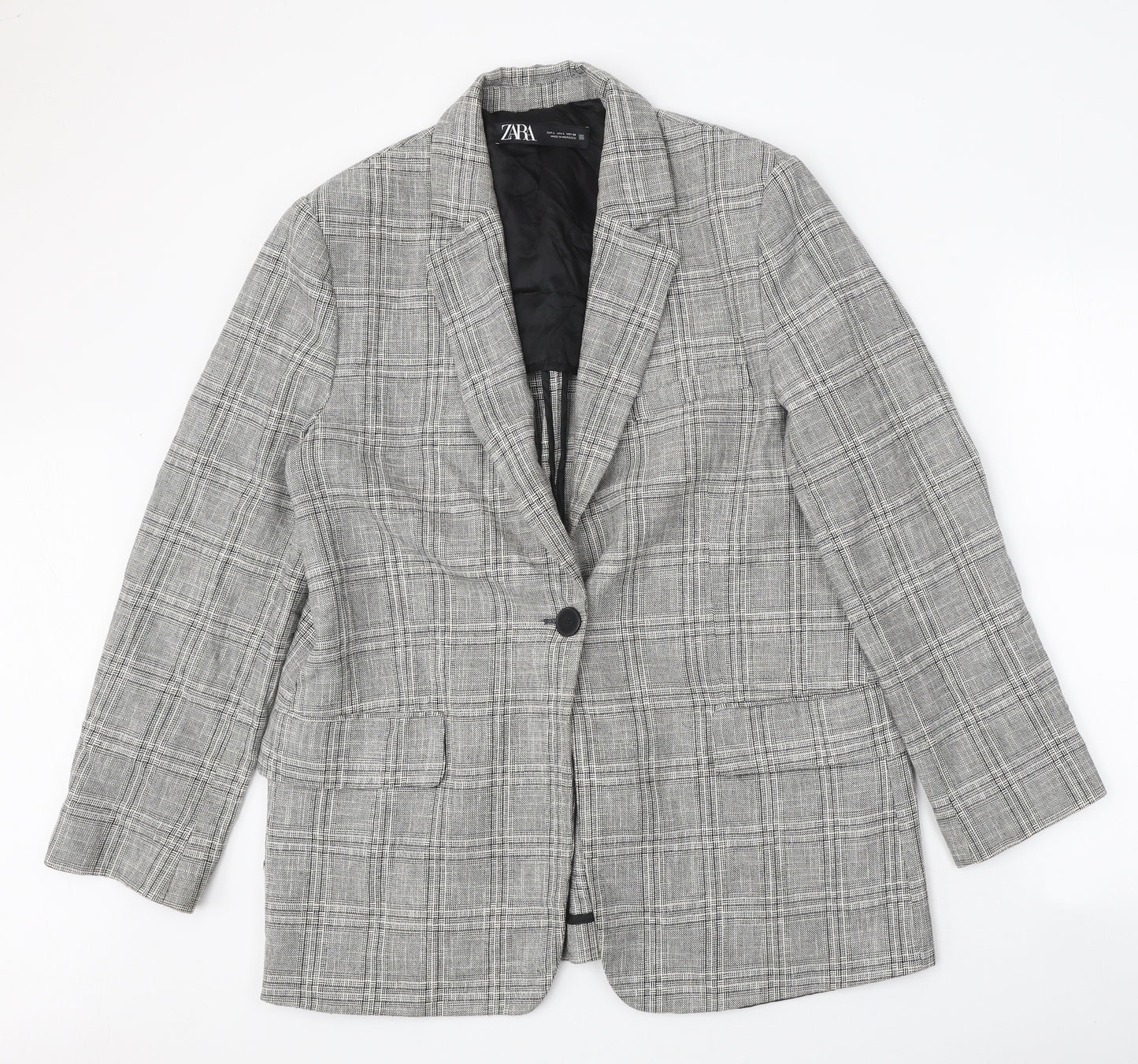 Zara Womens Grey Plaid Cotton Jacket Suit Jacket Size L