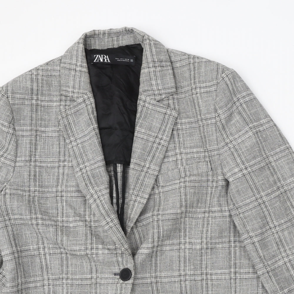 Zara Womens Grey Plaid Cotton Jacket Suit Jacket Size L