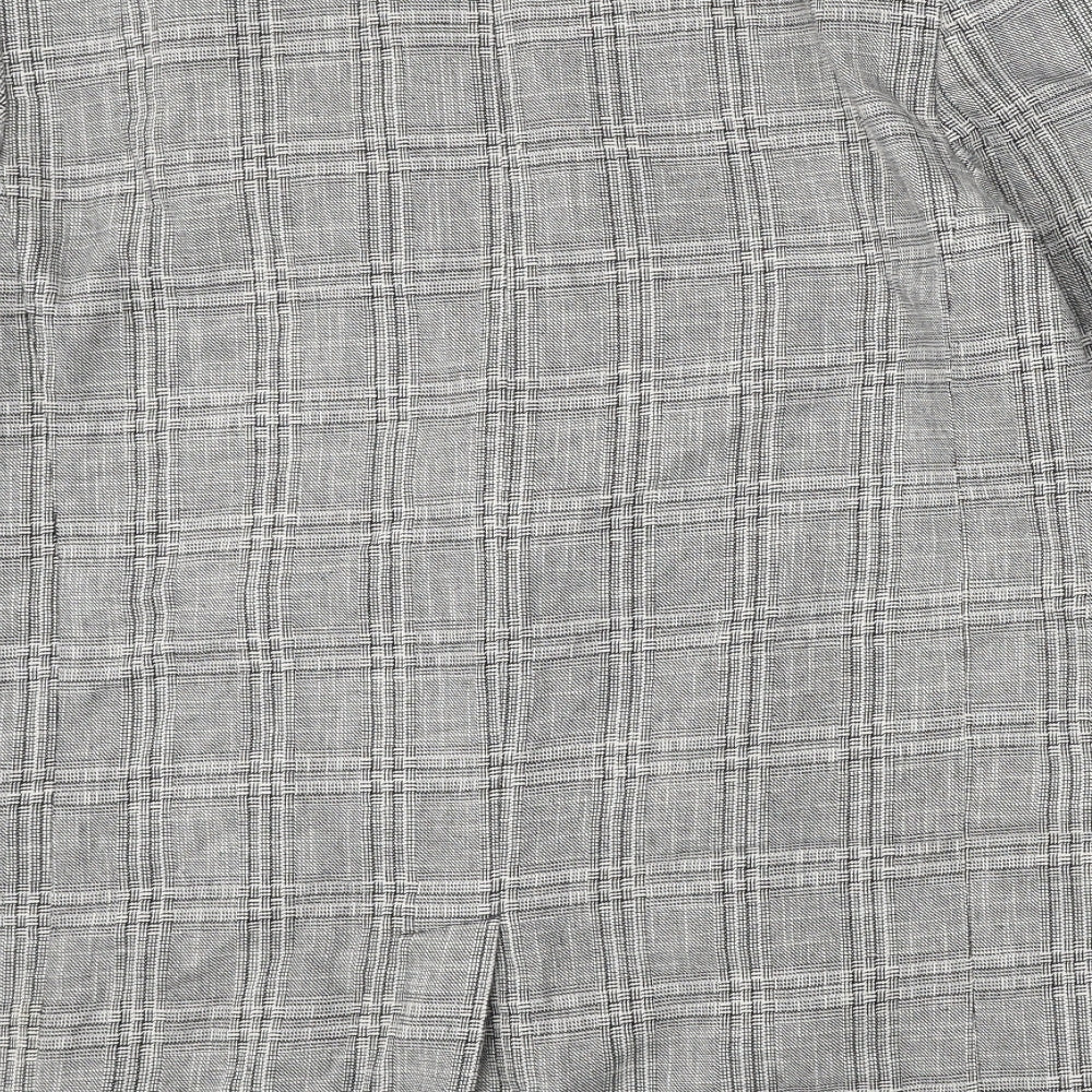 Zara Womens Grey Plaid Cotton Jacket Suit Jacket Size L