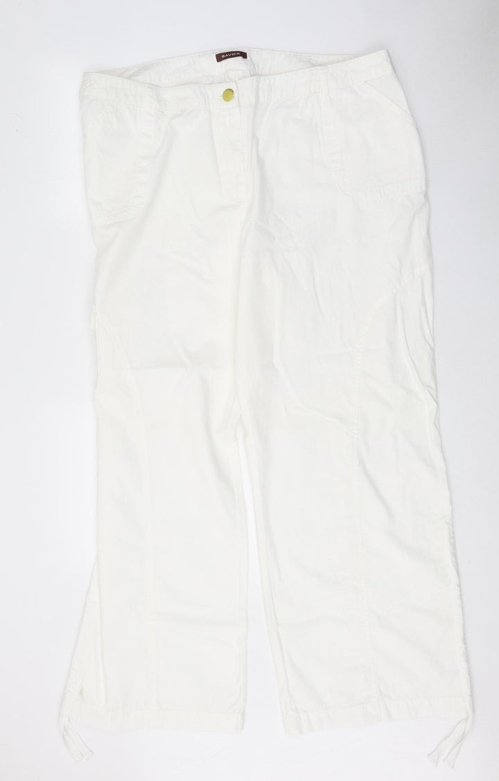 Savoir Womens White Cotton Trousers Size 20 Regular Zip