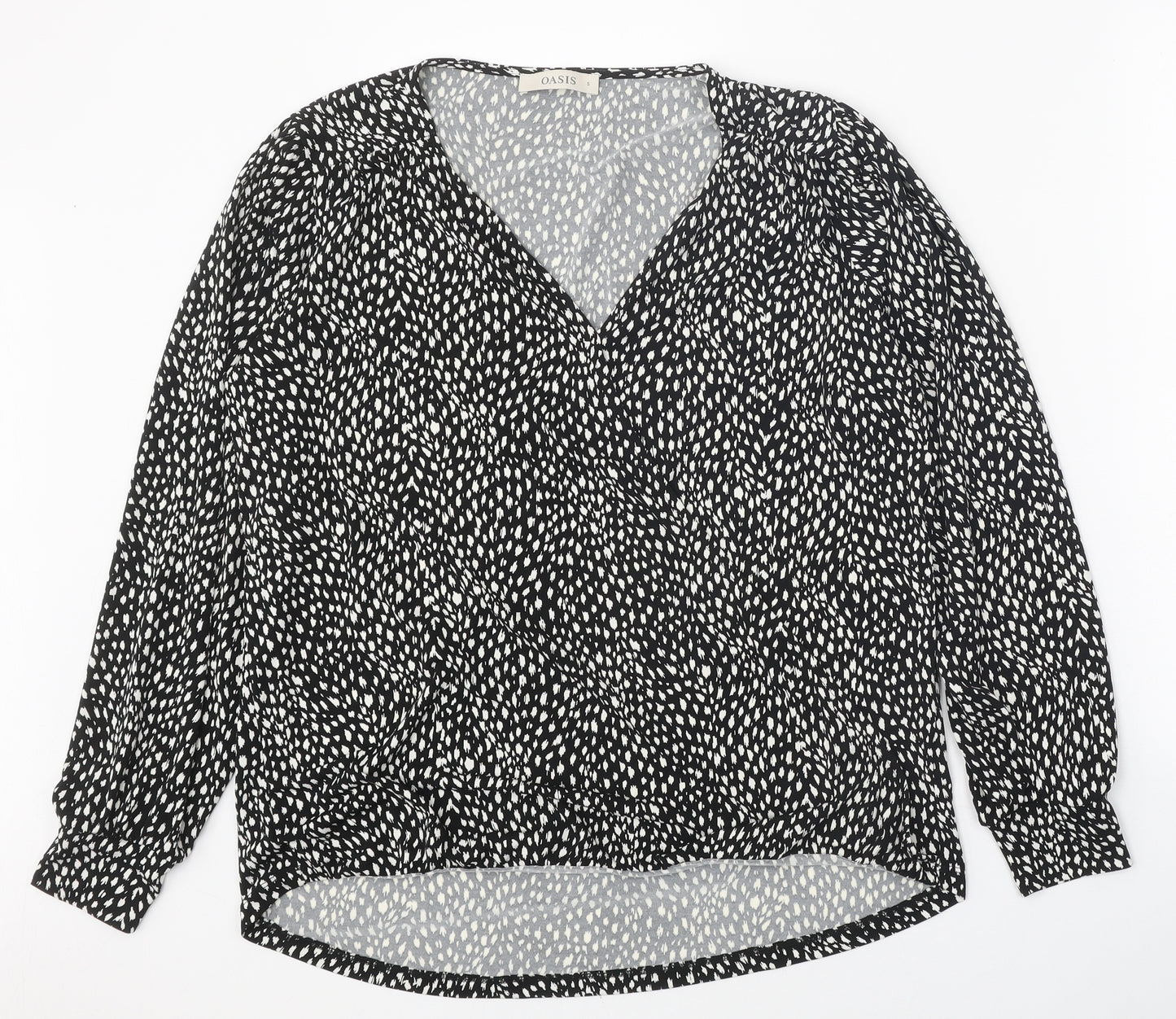 Oasis Womens Black Geometric Polyester Basic Blouse Size S V-Neck